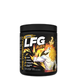 A container of LFG Burn Thermogenic Pre-Workout with a colorful graphic design featuring a character and text.