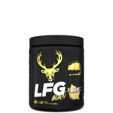 A container of LFG Burn Thermogenic Pre-Workout with a colorful graphic design featuring a character and text.