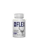 A bottle of Flex bone and joint support supplement with a label featuring a deer head and the text 'supports bone & joint health'.