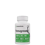 A bottle of Fenugreek supplement capsules with the brand logo and product information displayed on the label.