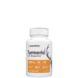A bottle of Turmeric with Bioperine supplement, with branding and dosage information on the label.