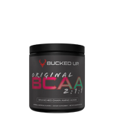 A container of Bucked Up Original BCAA supplement powder with the text 'BRANCHED CHAIN AMINO ACIDS' and the ratio '2:1:1' displayed on the front.