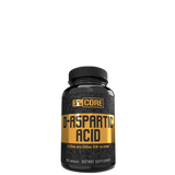 A bottle of 5% Nutrition Core D-Aspartic Acid dietary supplement against a black background.