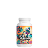 A bottle of Super Fat Burner supplement by Project M with colorful graphics and text on the label.
