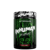 A container of Afterdark Inhuman Pre-Workout with a black and green design, indicating a tropical gummy flavor.