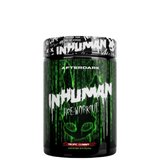 A container of Afterdark Inhuman Pre-Workout with a black and green design, indicating a tropical gummy flavor.