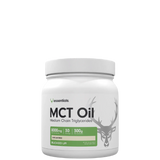 A container of MCT Oil Powder with the brand logo and product information displayed on the label.