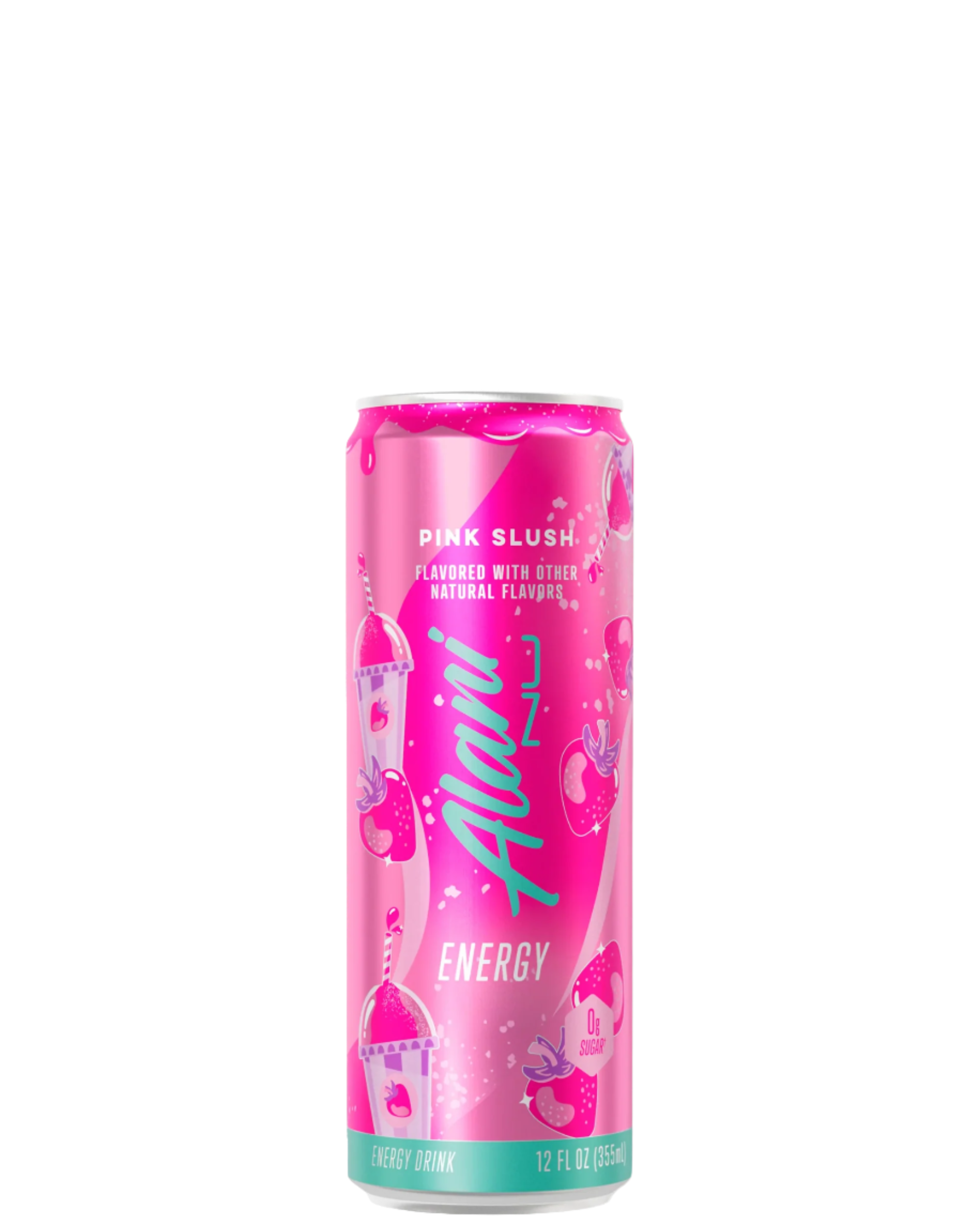 A can of Alani NU Energy Drink in Pink Blush flavor. The can is predominantly pink with branding and flavor text in white and green.