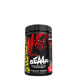 A container of MUTANT GEAAR Complete Essential Amino Acids with a red and black color scheme and a graphic of a skull