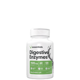 A bottle of Bucked Up Digestive Enzymes supplement with a white and green label, indicating the product is for muscle growth, fat loss, and general health.