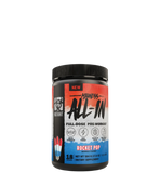 Container of MUTANT MADNESS ALL-IN full-dose pre-workout supplement with various ingredients listed on the label.