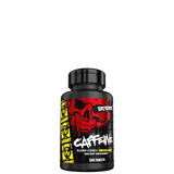 A bottle of MUTANT CAFFEINE supplement with a graphic design featuring a skull and text on the label.