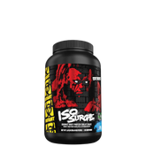 A container of MUTANT ISO SURGE protein powder with a red and black design, featuring a graphic of a character and text.