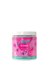 A container of Alani Nu Pre-Workout Powder in Galaxy Lemonade flavor, with pink and purple label design featuring lemonade graphics.