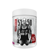 A container of 5150 High Stimulant Pre-Workout supplement with a graphic of a bodybuilder on the label.