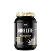 A container of MRE LITE Whole Food Protein powder with a label showing the product name and 'PROTEIN' text.