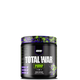 A container of TOTAL WAR PUMP non-stim pre-workout supplement by REDCON1 with a camouflage design on the label.