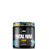 A container of TOTAL WAR PUMP non-stim pre-workout supplement by REDCON1 with a camouflage design on the label.