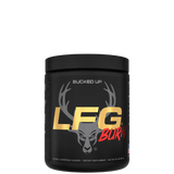 A container of LFG Burn Thermogenic Pre-Workout with a colorful graphic design featuring a character and text.