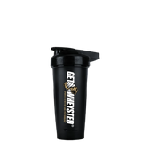 Black shaker cup with a lid and label that reads 'GET WHEYSTED'.