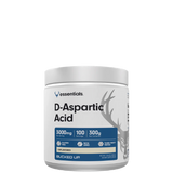 A container of D-Aspartic Acid supplement with branding and dosage information.