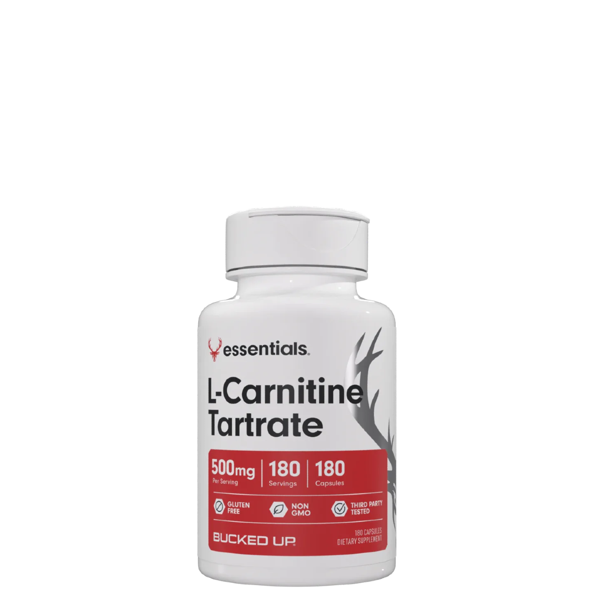 A bottle of L-Carnitine Tartrate supplement with the label showing the product name and dosage details.