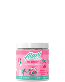 A container of Alani Nu Pre-Workout Powder in Galaxy Lemonade flavor, with pink and purple label design featuring lemonade graphics.