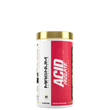 A container of Magnum Acid Isolate dietary supplement, primarily white with red and gold accents, labeled for weight loss and fat burning.