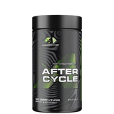 A black container of AFTER CYCLE supplement with green and white text and design elements.