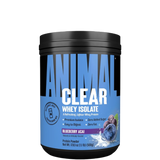 A container of Animal Clear Whey Isolate protein powder in watermelon flavor, with a pink label and image of a watermelon slice.