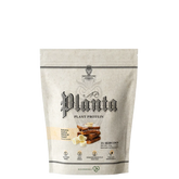 A package of Ambrosia Planta plant protein powder, featuring rice and pea protein, with gourmet flavors.