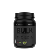 A black container of Transparent Labs Bulk Black pre-workout supplement with a label showing the product name and flavor, along with dietary information and stevia sweetening.