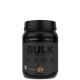 A black container of Transparent Labs Bulk Black pre-workout supplement with a label showing the product name and flavor, along with dietary information and stevia sweetening.