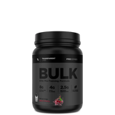 A black container of Transparent Labs Bulk Black pre-workout supplement with a label showing the product name and flavor, Black Cherry, along with dietary information and stevia sweetening.