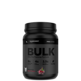 A black container of Transparent Labs Bulk Black pre-workout supplement with a label showing the product name and flavor, Black Cherry, along with dietary information and stevia sweetening.