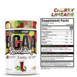 BCAA Revolution supplement tub front label