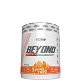 A container of Beyond BCAA+EAA Intra-Workout supplement in Raspberry Refuel flavor.