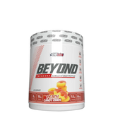 A container of Beyond BCAA+EAA Intra-Workout supplement in Raspberry Refuel flavor.