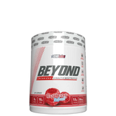 A container of Beyond BCAA+EAA Intra-Workout supplement in Raspberry Refuel flavor.