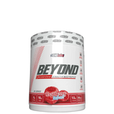A container of Beyond BCAA+EAA Intra-Workout supplement in Raspberry Refuel flavor.