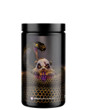 A container of PANDAMIC Limited Edition Pre Workout supplement with a design featuring a snake and a panda on it, indicating a Black Snake Edition.