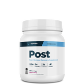 A container of Transparent Labs Post-workout recovery supplement, with labels indicating the product is for muscle building and recovery, with 30 servings and flavors such as Black Cherry and Watermelon.