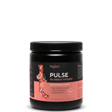 A container of Pulse Pre-Workout Supplement with blueberry lemonade flavor by Legion Athletics.