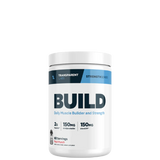 A container of Transparent Labs Muscle Builder, a white supplement powder, with blue and black labeling.