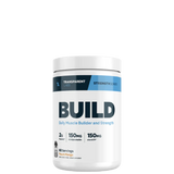 A container of Transparent Labs Muscle Builder, a white supplement powder, with blue and black labeling.