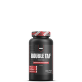 A container of REDCON1 DOUBLE TAP fat burner capsules with a label showing the product name and description as an 'energizing fat burner'.