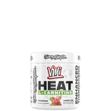 Container of VMI Sports Heat L-Carnitine Powder with colorful label design.