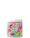 A container of Alani Nu Pre-Workout Powder in Galaxy Lemonade flavor, with pink and purple label design featuring lemonade graphics.