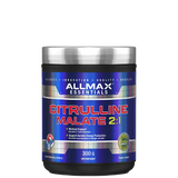 A container of ALLMAX Citrulline Malate 2:1, which is a supplement for energy and recovery, with a blue label featuring the product name and the weight of 300g.