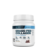 A container of Transparent Labs Grass-Fed Collagen Hydrolysate powder in chocolate flavor.